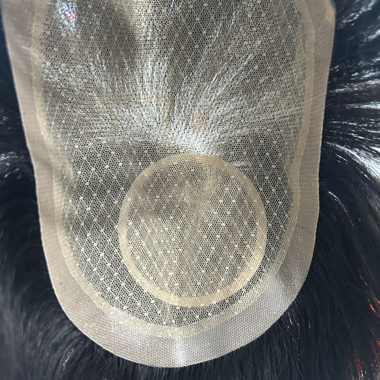 Men's Net Spinning Invisible Breathable Real Hair Hairpiece Hand Woven Top Wig
