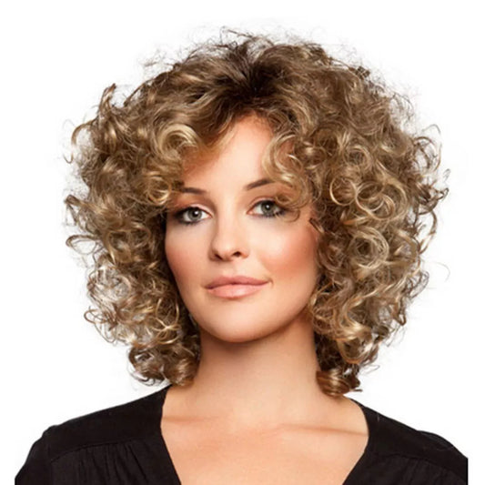 African Small Brown Afro Curling Iron Set Wig Short Curly Hair
