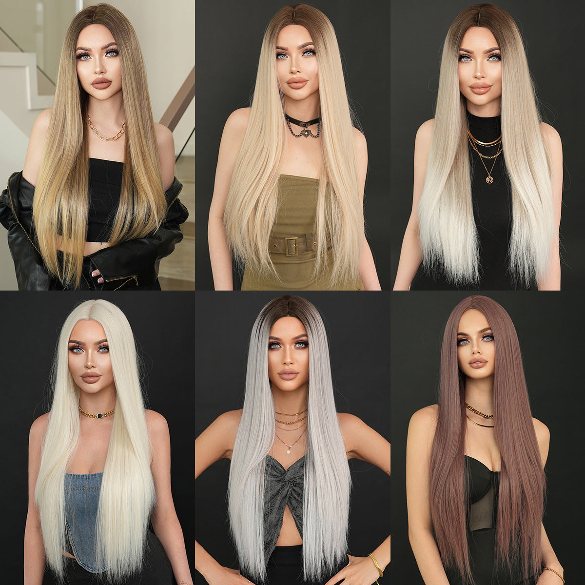 Women's Hair Nordic Natural Gold Gradient Chemical Long Straight Wig