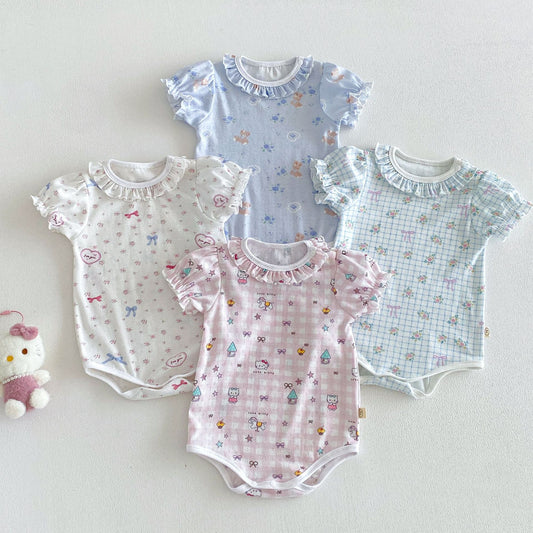 Cartoon Summer Super Cute Lace Collar Floral Romper Born Jumpsuit, Climbing Suit
