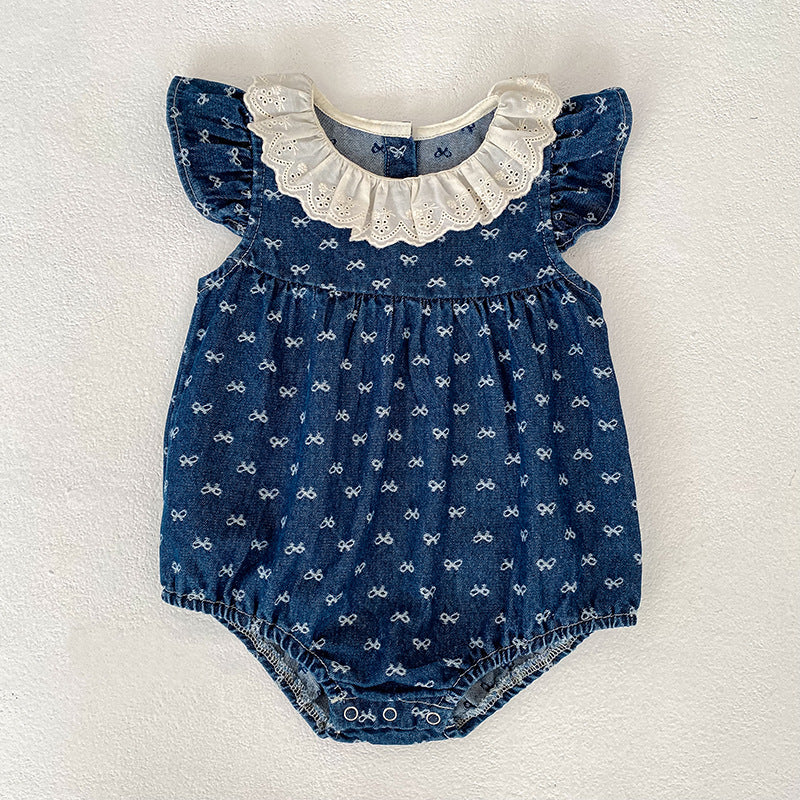 Bow Print Crawling Suit Jumpsuit Sisters Children's Dress