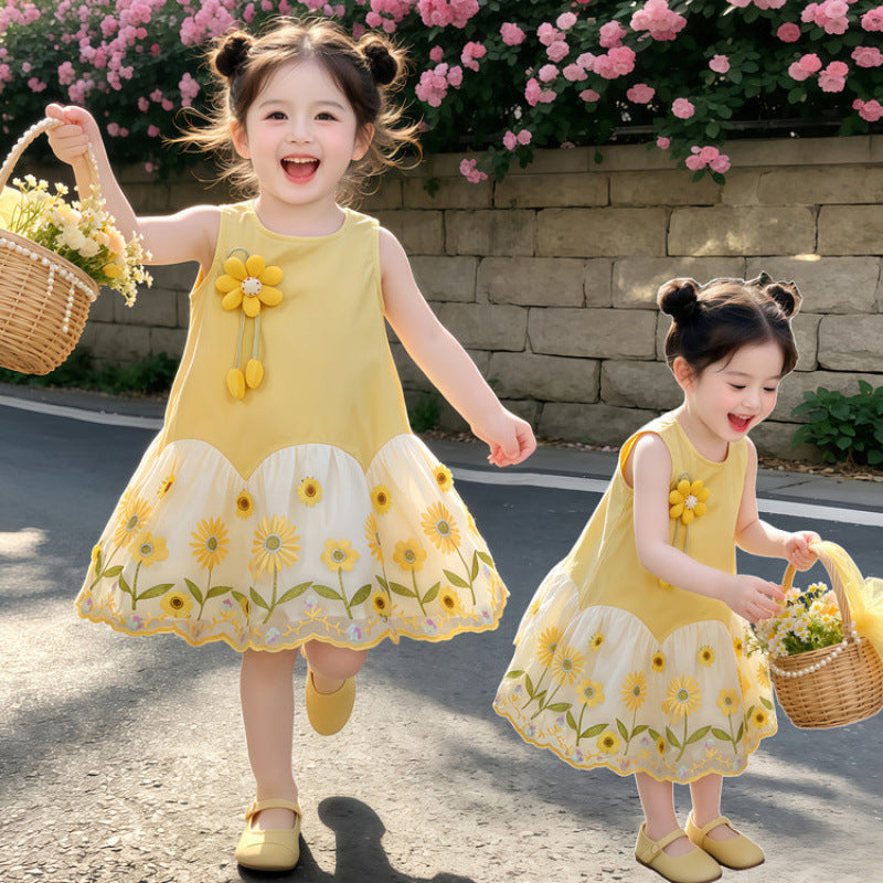 Children's Summer Sleeveless Three-dimensional Flower Fashionable Skirt Vest Children's Dress