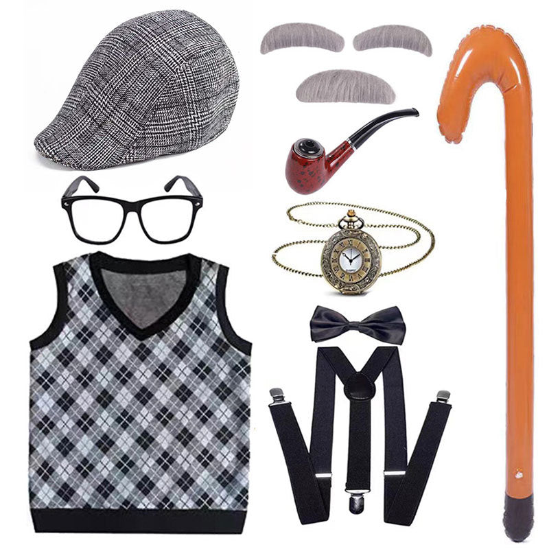 Children's Grandpa Vest Clothing School Day Old Beard Cos Wig