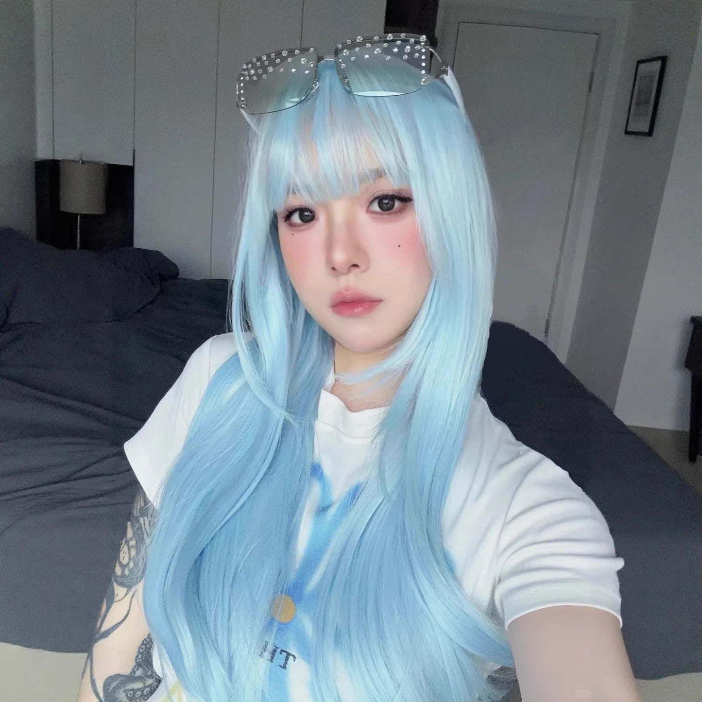 Blue Star Heavy Female Bangs Layered Hair Atmosphere Artificial Natural Long Straight Wig