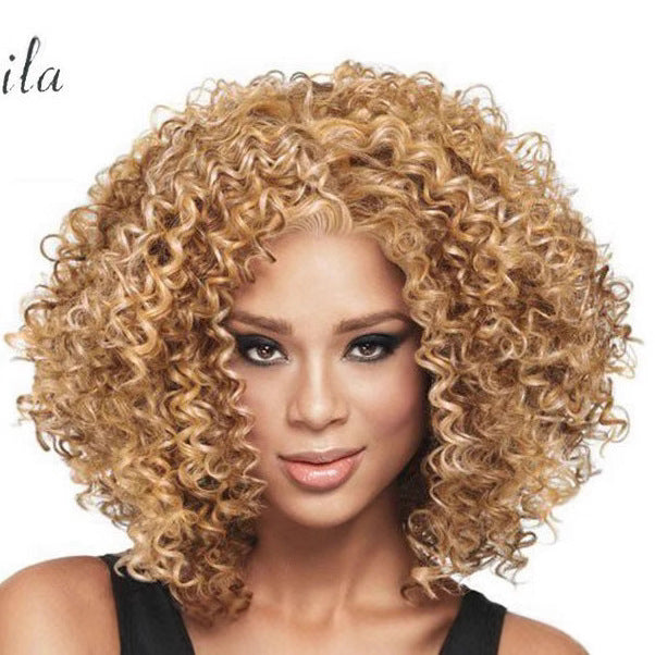 Cover Rose Net Gradient Color Mid-length Chemical Wig Short Curly Hair