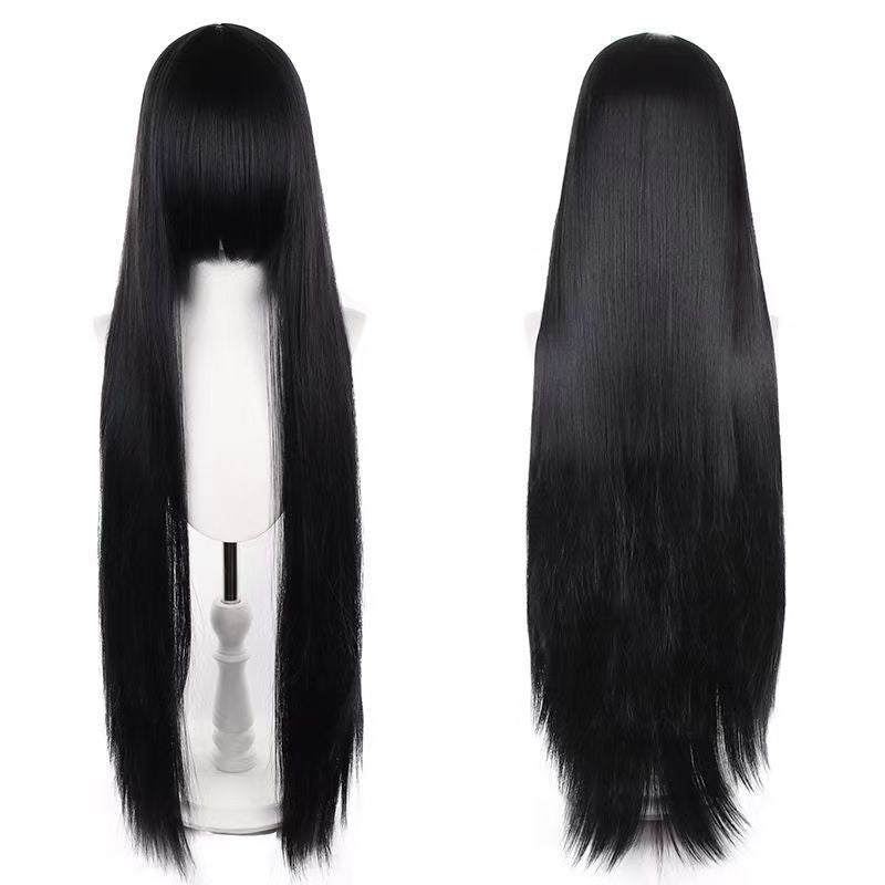 Universal Round Head Leather Top Length Bangs Mao Shape Rose Long Straight Wig