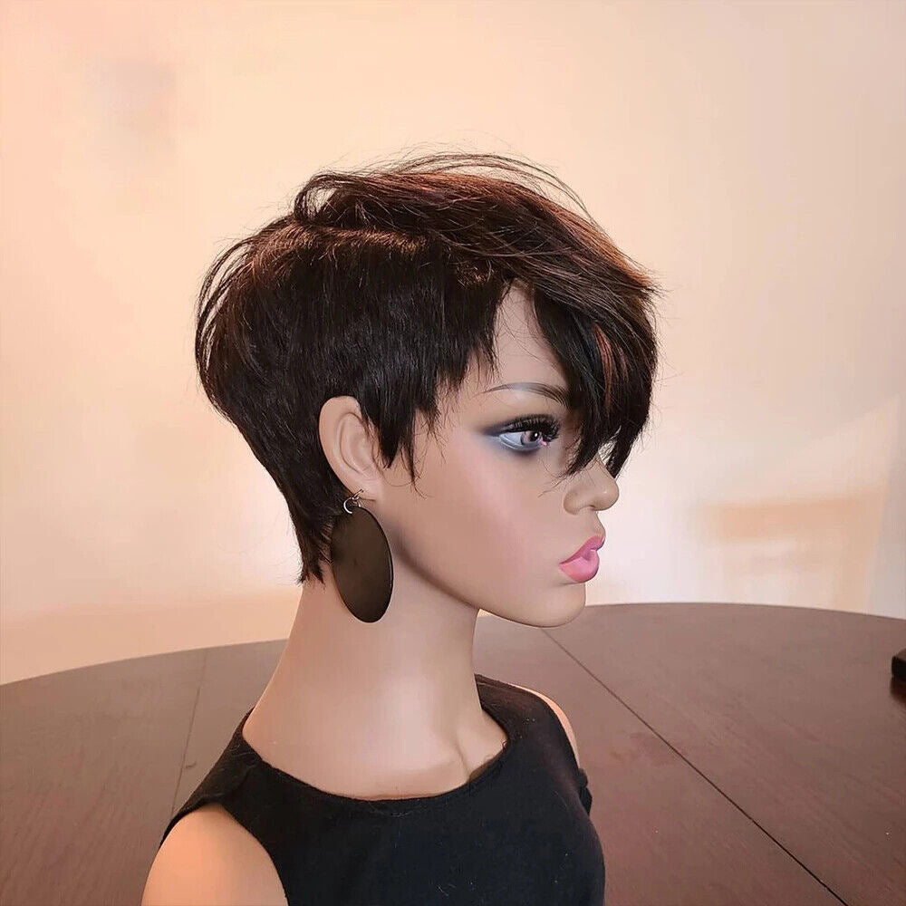 Female Side Bangs Pick Dyeing Mechanism Wig Short Straight Hair