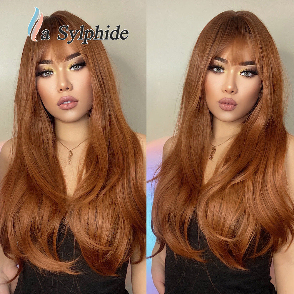 Color Hair Air Bangs Female Mechanism Whole Head Long Straight Wig