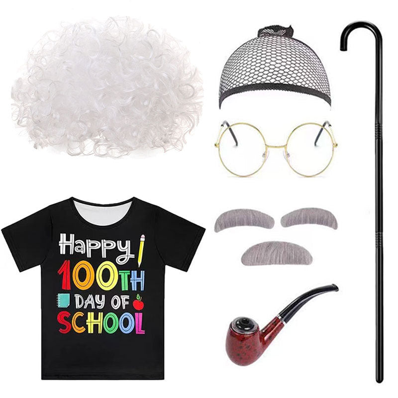 Cool Graceful Grandpa School Clothing Set Cos Wig
