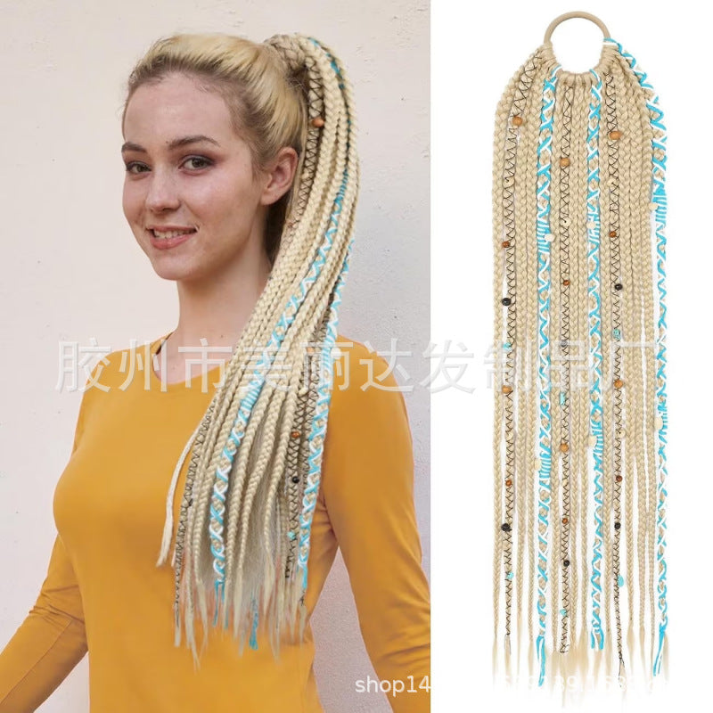 Braided Horse Tail Beads Hand-woven Braid Dreadlocks Wig Ponytail