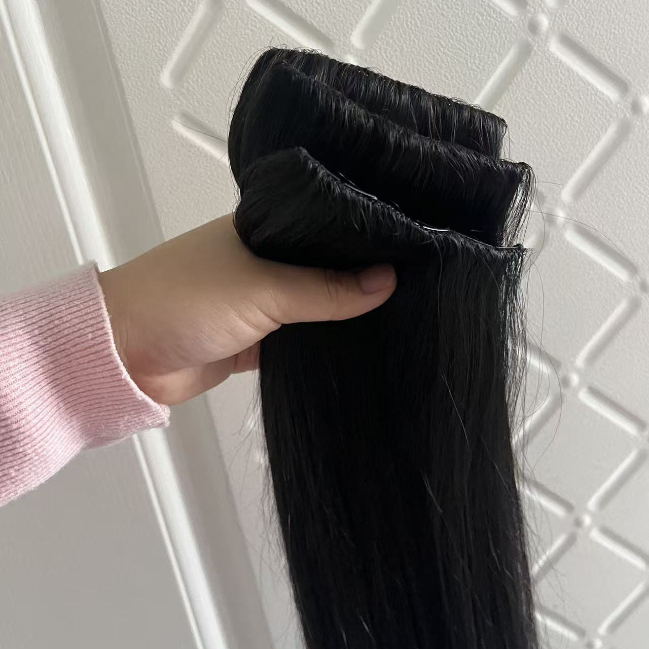 Women's All Hand-woven Edging Extension Invisible Fluffy Long Set Real Hair Wig
