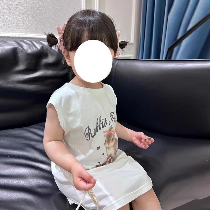 Children's Summer Comfortable Vest T-shirt Skirt Korean Style Sleeveless Cartoon Cute Children's Dress