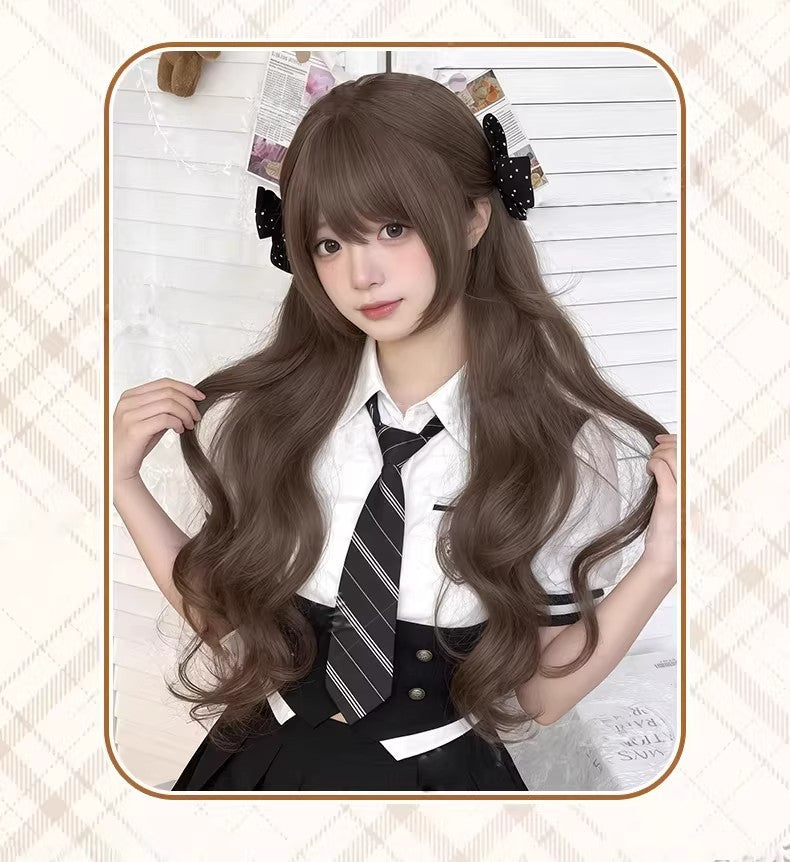 Women's Honey Tea Nougat Pastry Hair Upgrade Layer Thick Sideburns Double Wig Long Curls