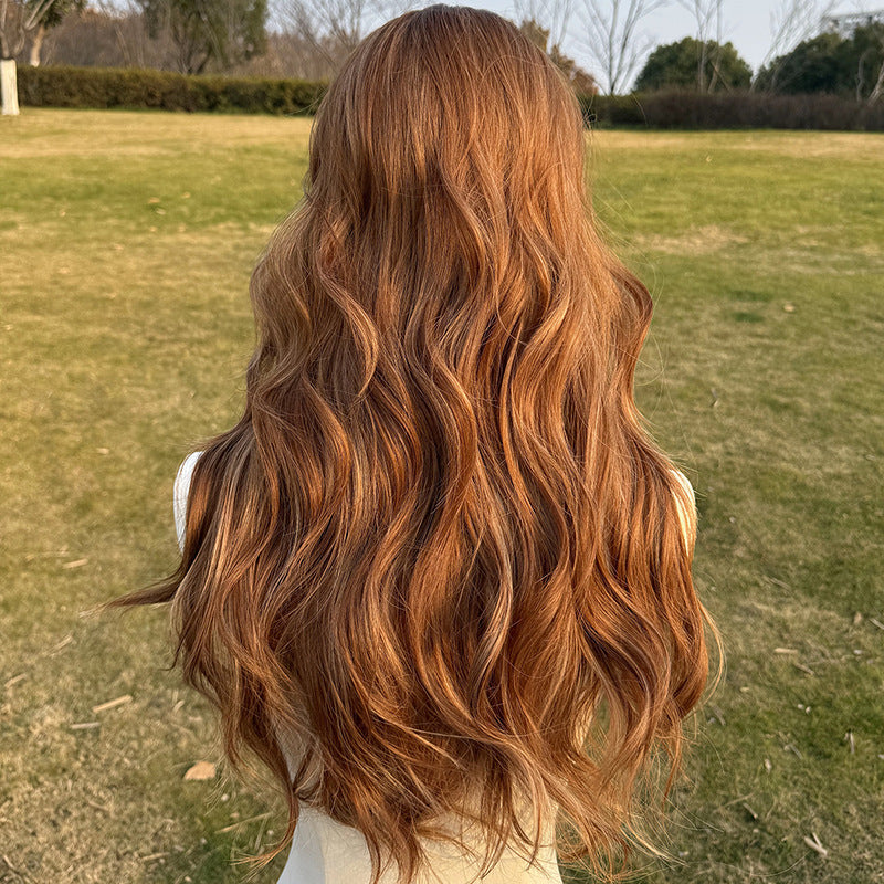 Women's Red-brown Wavy Cut Fiber Curly Hair In Wig Long Curls