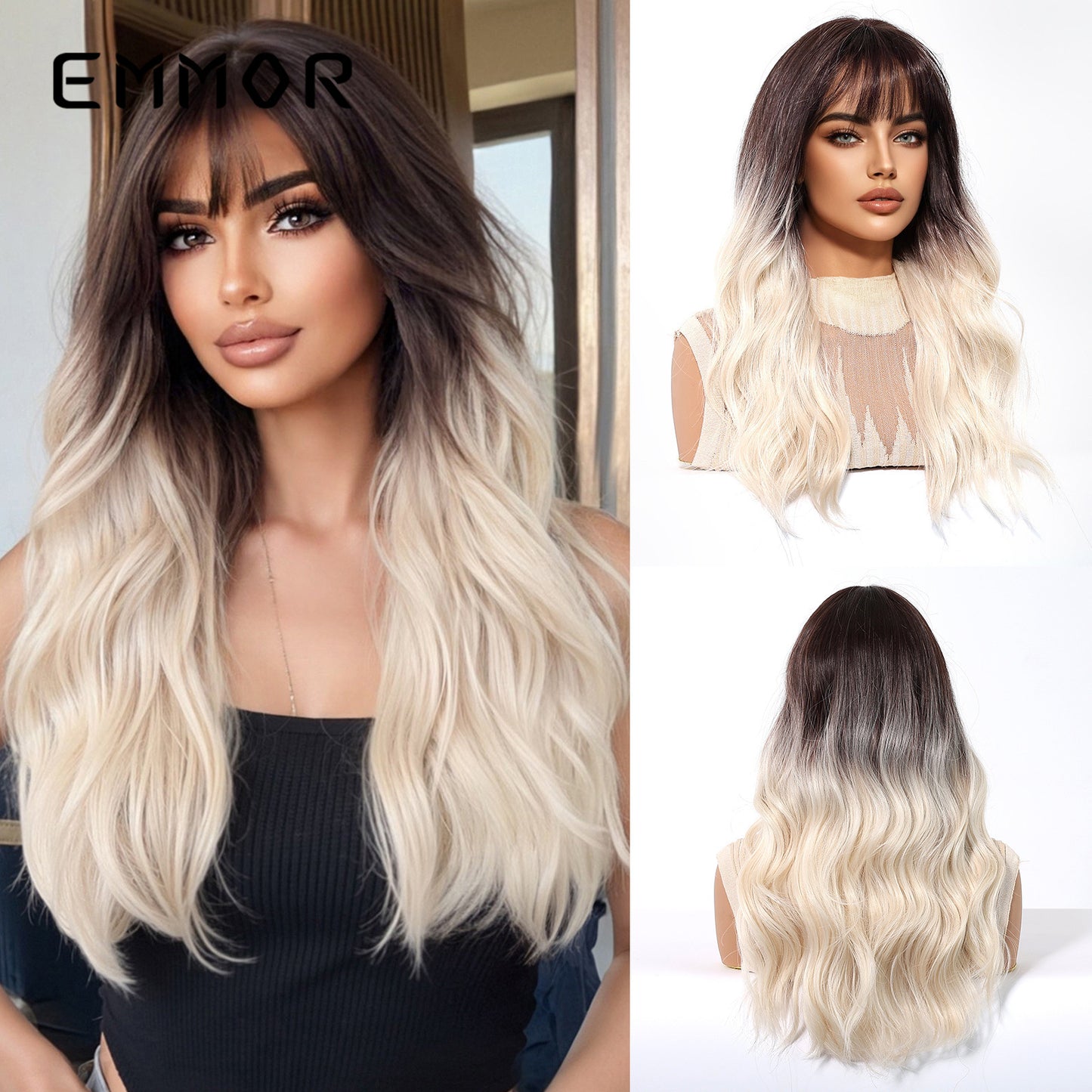 Women's Air Bangs Big Wave Curly Hair Gradient Wig Long Curls