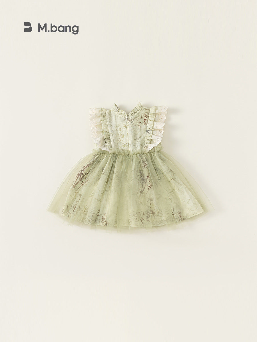 Children's Skirt Flounced Sleeve Mesh Sleeveless Chinese Children's Dress