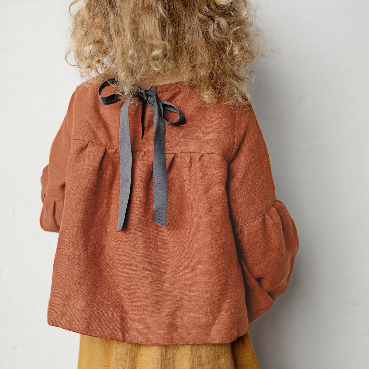 Comfortable Cotton Linen Blouse Mori Style Bow Bandage Long-sleeved Children's T-shirt
