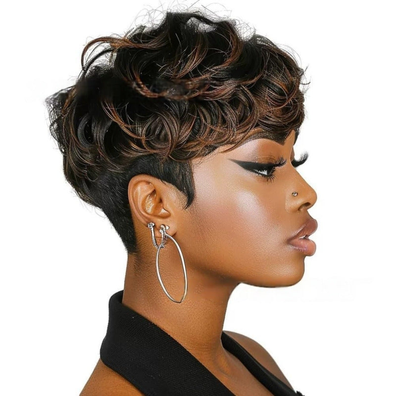 Women's Fiber Brazilian Roll Rose Net Chemical Wig Short Curly Hair