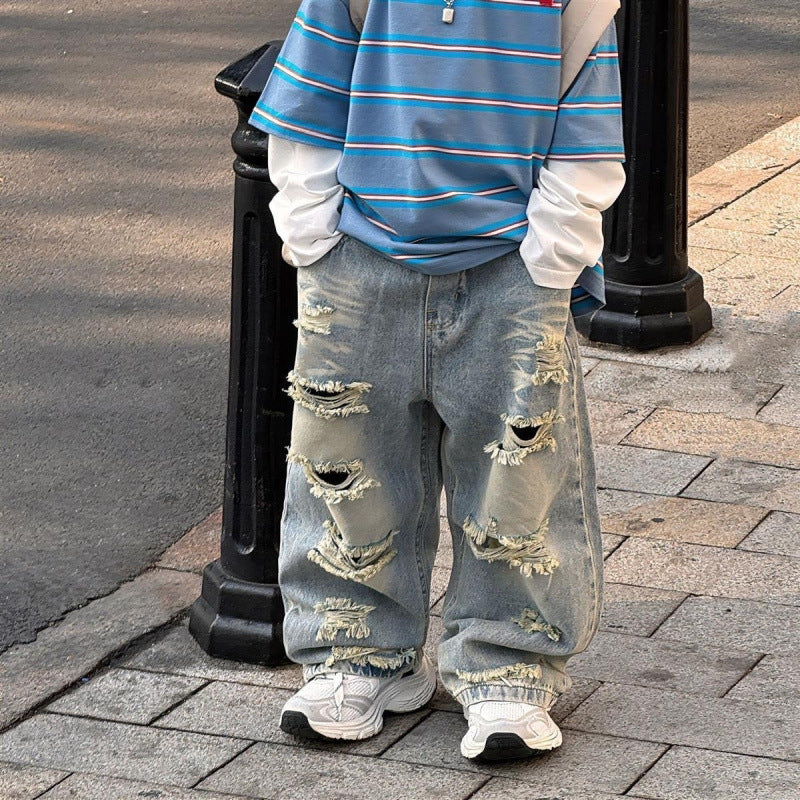 Children's American High Street Ripped Jeans Fashionable Children's Pants