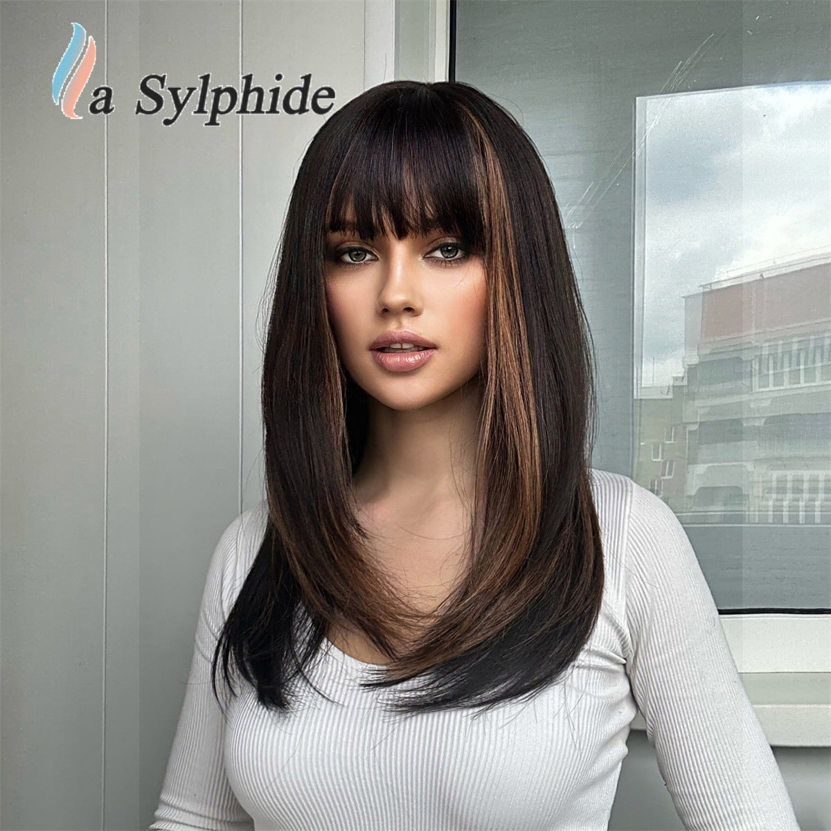 Women's Lightweight Breathable Mid-length Natural One-piece Collarbone Simulation Full Wig Short Straight Hair