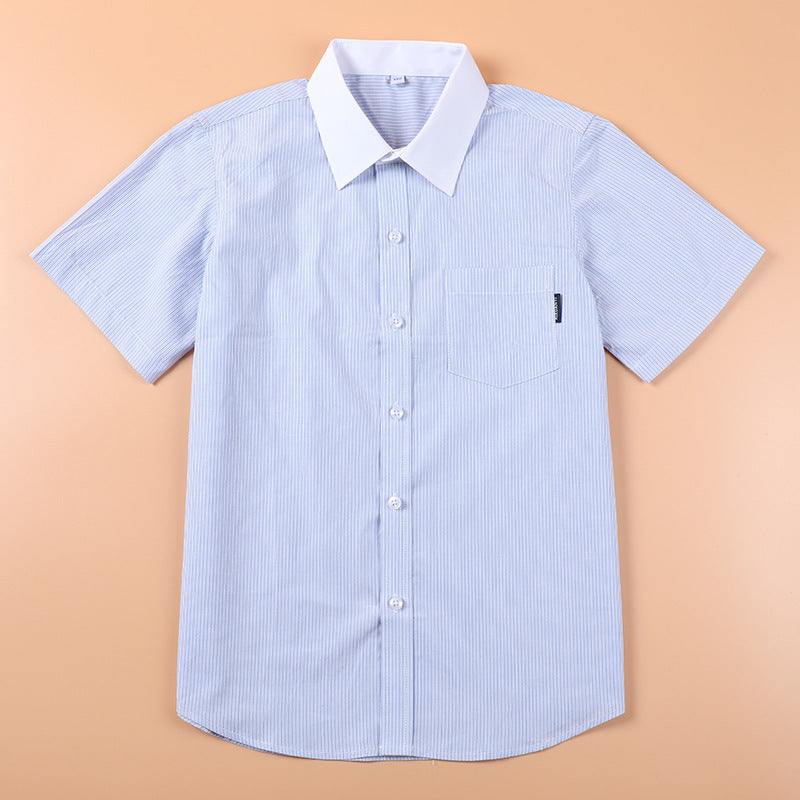 Striped Long-sleeved Cotton White Collar Middle Large Primary School Uniform Children's Shirt