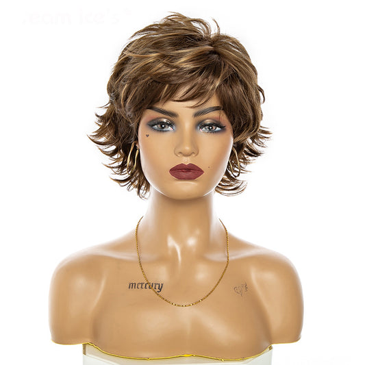 Fashion Brown Red Chemical Fiber Mechanism Wig Short Curly Hair
