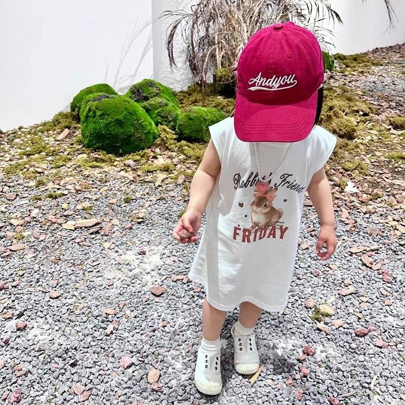 Children's Summer Comfortable Vest T-shirt Skirt Korean Style Sleeveless Cartoon Cute Children's Dress