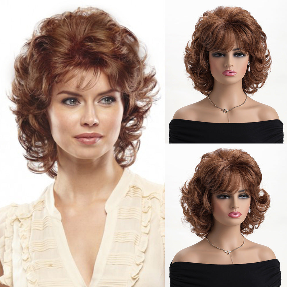 Women's Side Bangs Fluffy Head Cover Wig Short Curly Hair