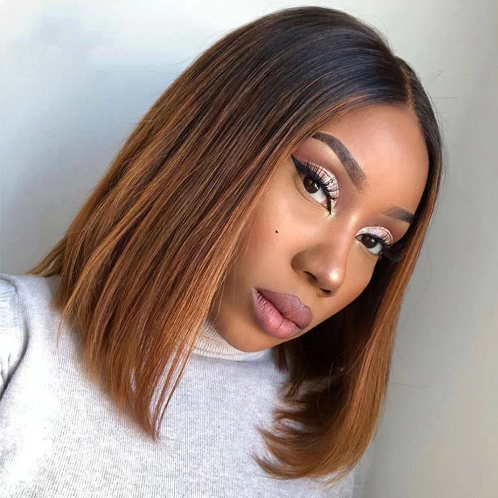 Golden Female Gray Gold Color Head Cover Wig Short Curly Hair