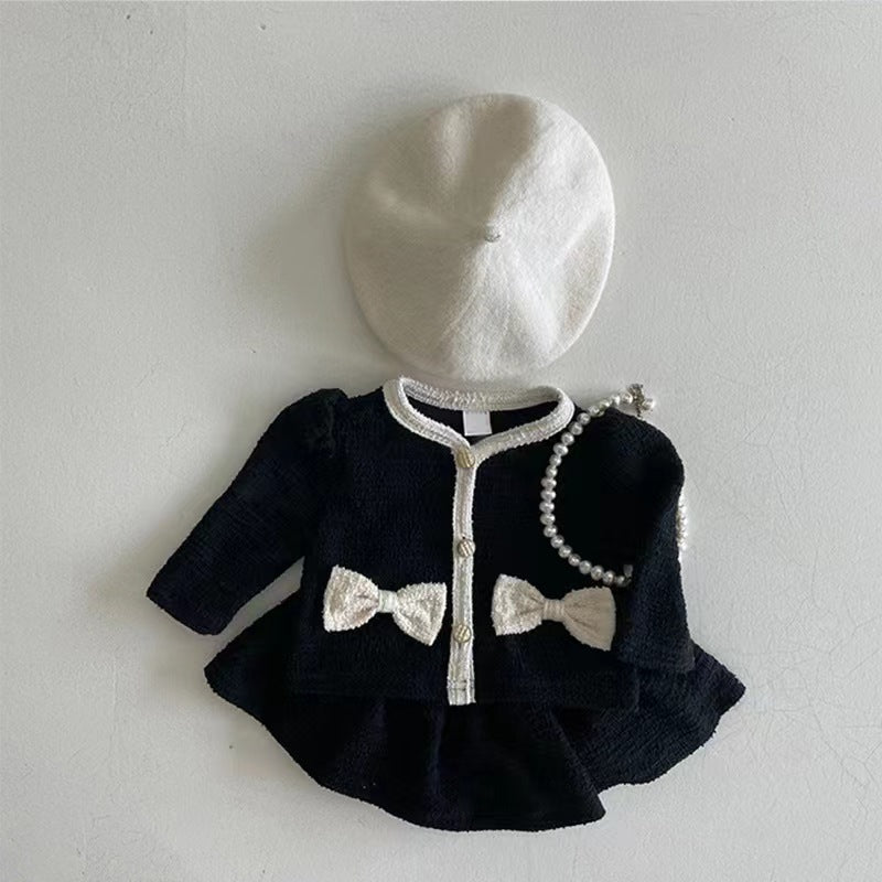 Version Of Style Bow Cardigan Skirt Lady Western Cute Children's Suit