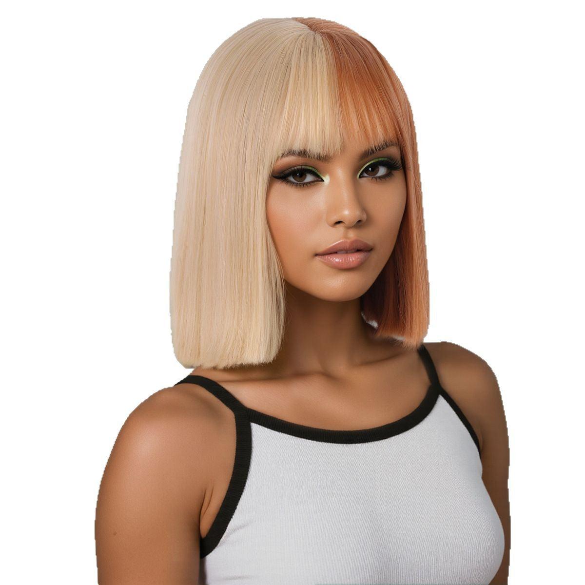 Head Female Dyed Bangs Gradient Two-color Wig Short Straight Hair