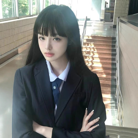 Hair Black Bangs Natural Simulation Human Long Straight Wig