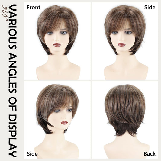 Women's Brown Mixed Color Fashion Synthetic Wigs Wig Short Straight Hair