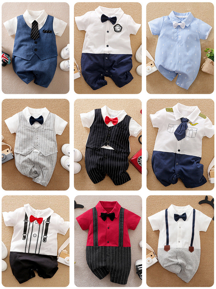 Children's Class Clothes Born One Year Old Gentleman Short Sleeve Rompers Jumpsuit, Climbing Suit
