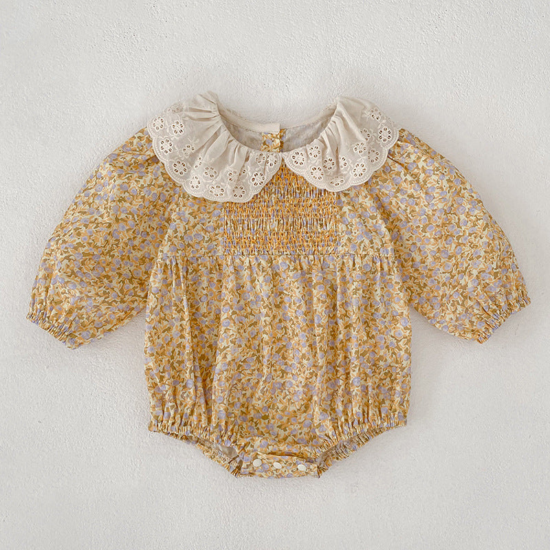 Children's Lapel Floral Long Sleeve Romper One-piece Children's Dress