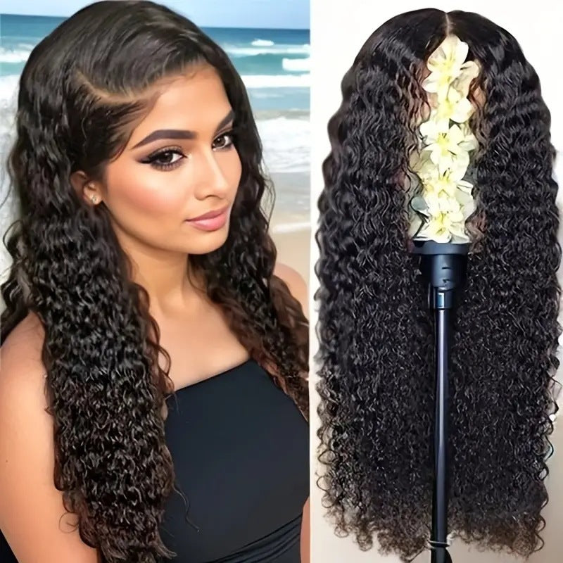 Women's African Black Medium Curly Hair Small Wig Long Curls