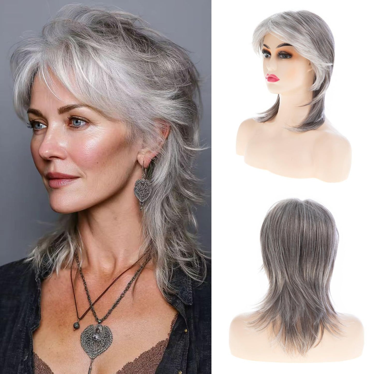 Grandma Gray White Anchovy Head Fashion Chemical Fiber Wig Short Straight Hair