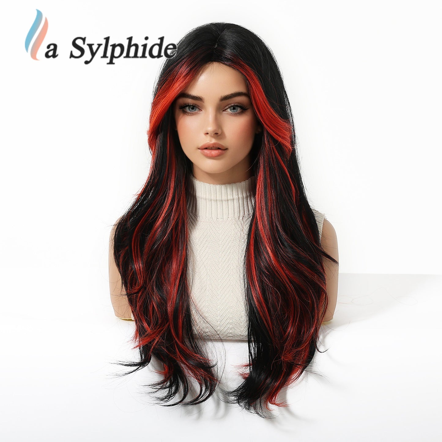 Female Half Halloween Red Highlight Curly Wig Long Curls