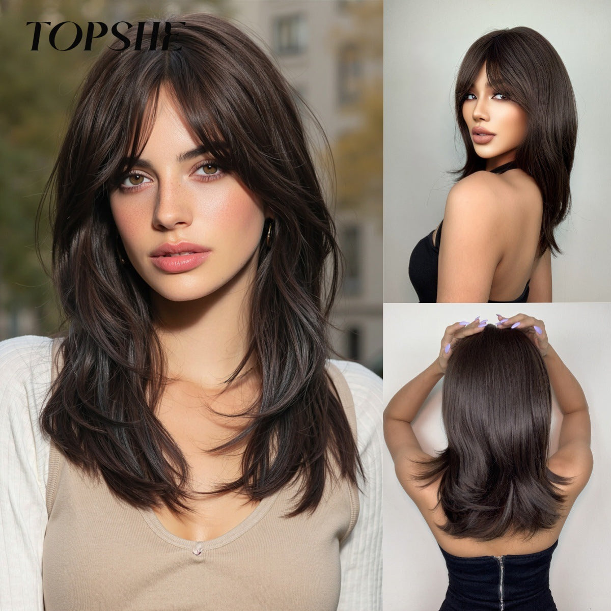 Gold Bangs Matte Fiber Rose Net Chemical Hair Long Straight Wig