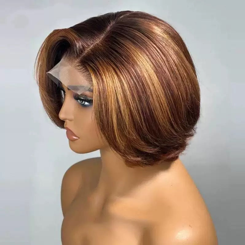 Women's Mid-length Synthetic Wigs Front Lace Highlights Wig Short Curly Hair
