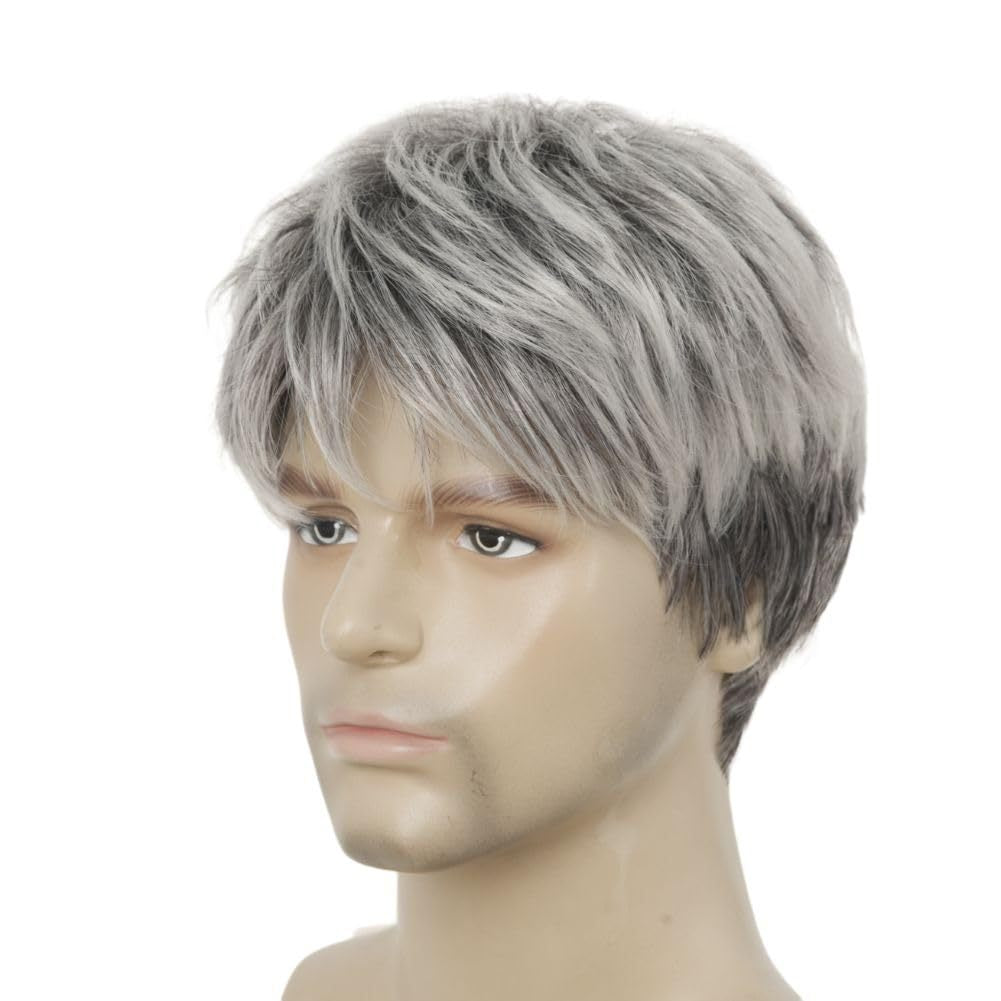 Men's Gray Layered Short Chemical Fiber Men's Wig