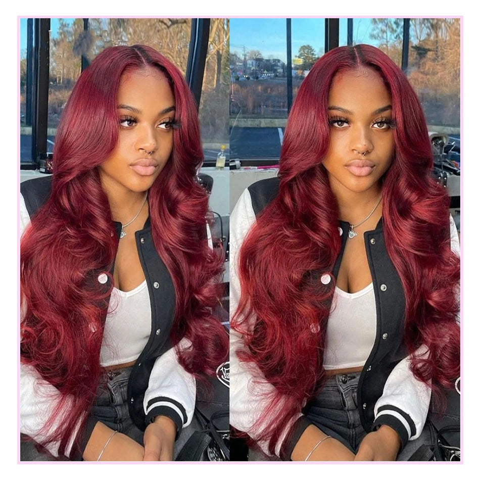 Brazilian Medium Orange Wine Red Front Lace Curly Hair Chemical Wig Long Curls