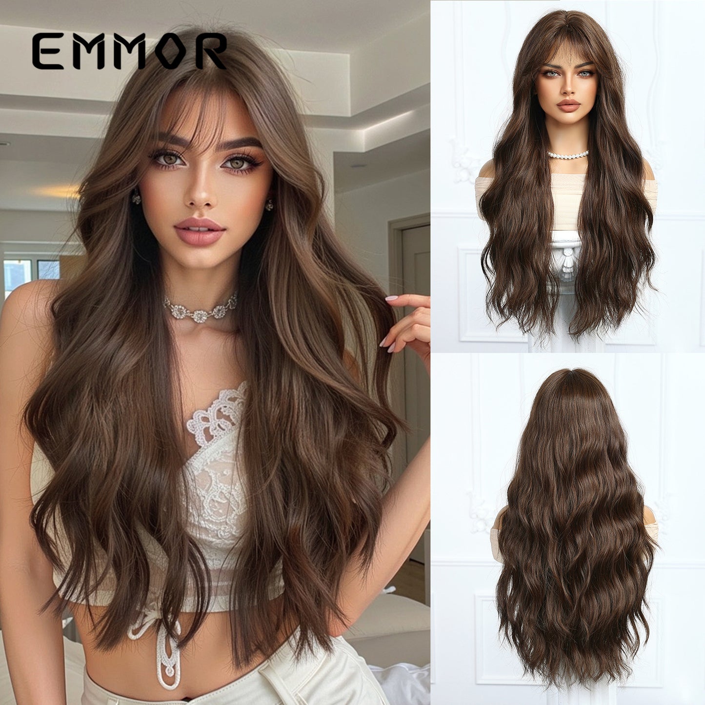 Air Bangs Natural Black Water Corrugated Wig Long Curls