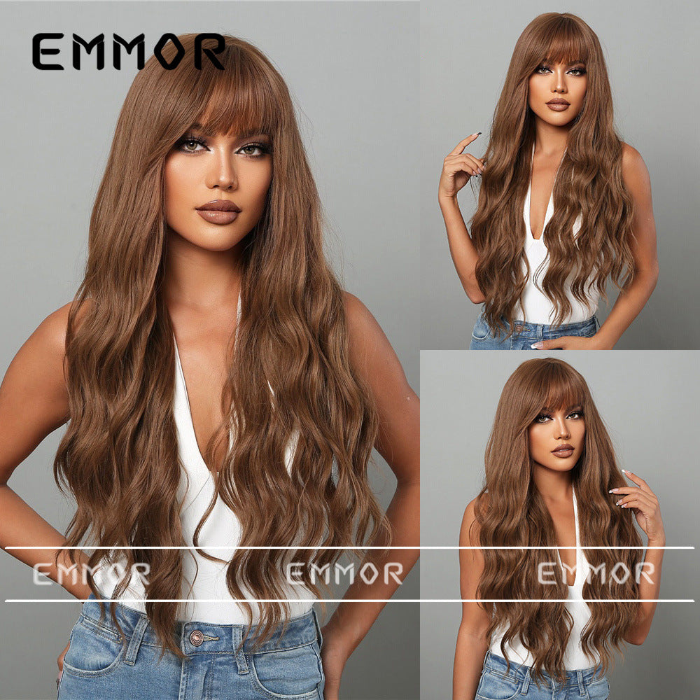 Straight Bangs Water Ripple Curly Fluffy Natural Wig Long Curls