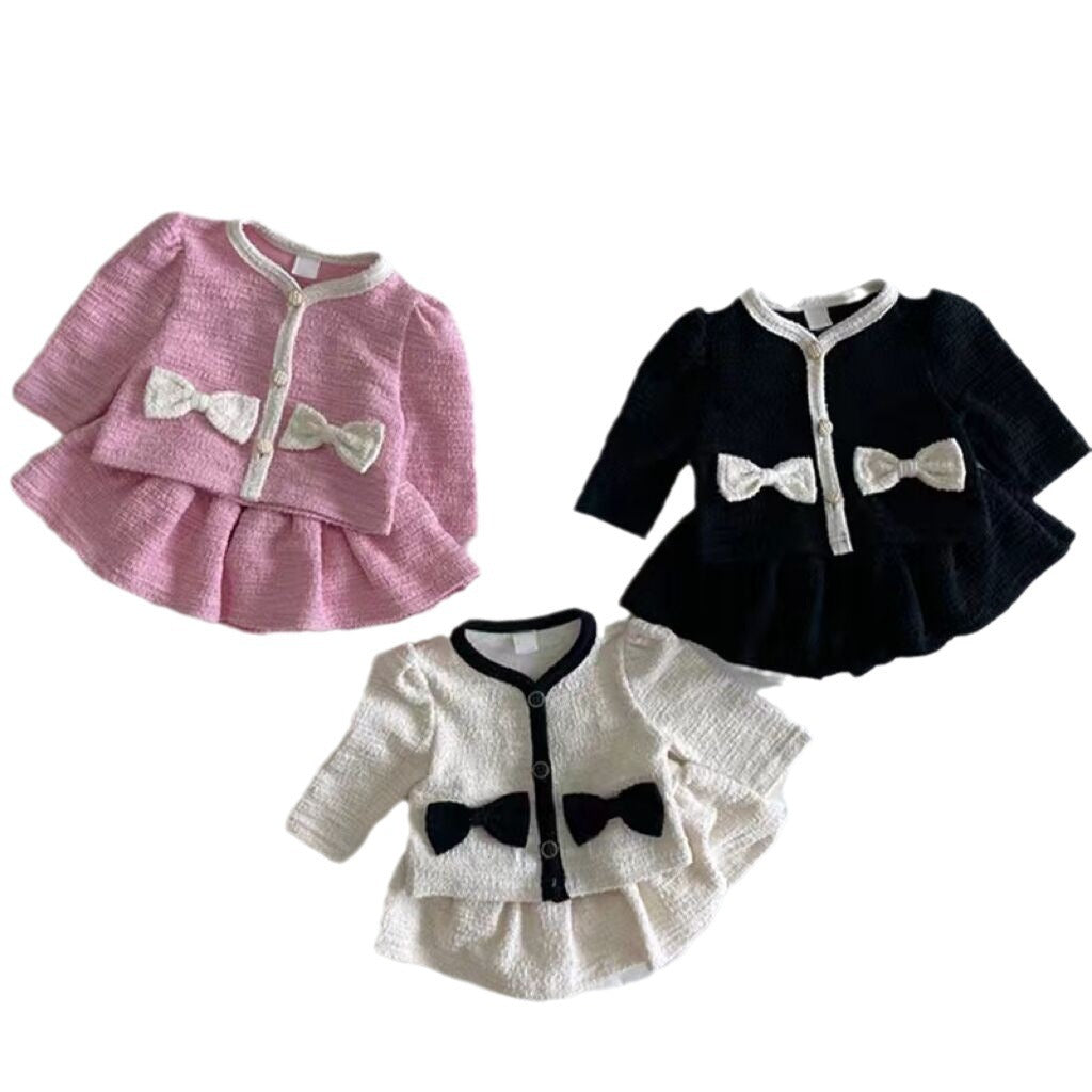 Version Of Style Bow Cardigan Skirt Lady Western Cute Children's Suit