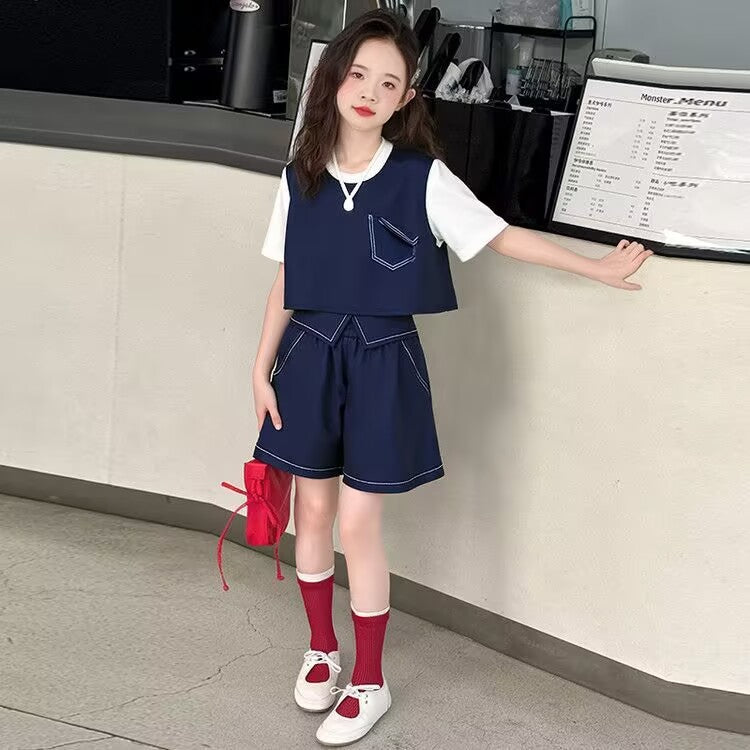 Children's Summer Short-sleeved Shorts Casual Korean Medium Big Western Style Children's Suit