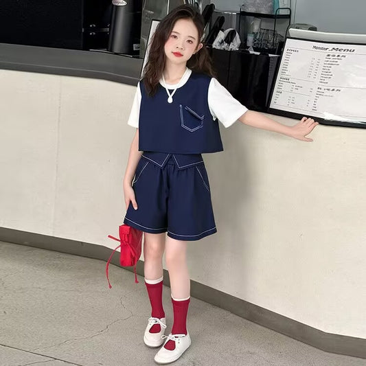 Children's Summer Short-sleeved Shorts Casual Korean Medium Big Western Style Children's Suit