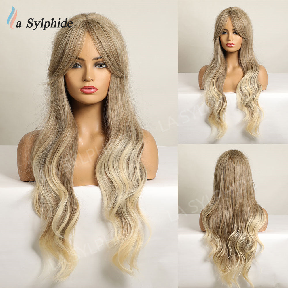 Women's Long Mid-length Big Wave Curly Without Bangs Temperament Face Real Hair Wig