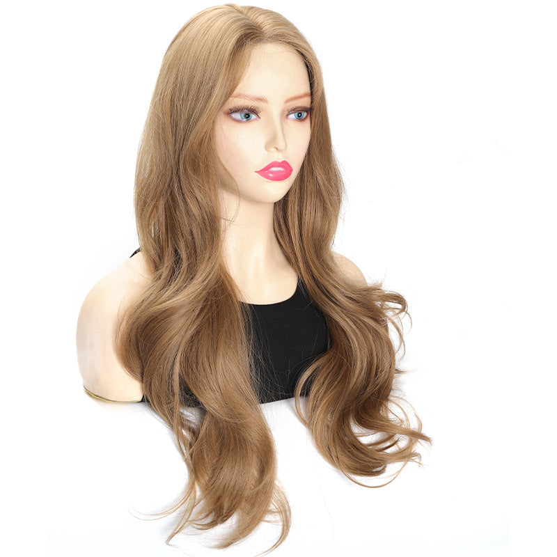 Women's Hair Natural Milk Tea Champagne Chemical Fiber Big Wave Curly Wig Long Curls