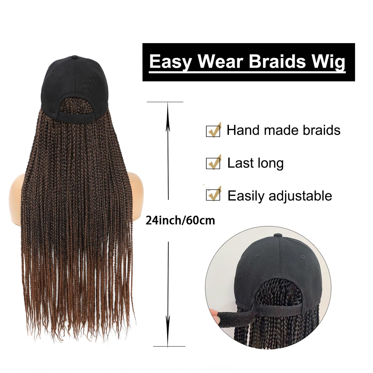Peaked Cap Dreadlocks Hat Hand-woven Braid Long Straight Wig